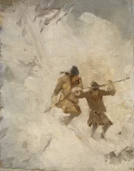 Två skidlappar, studie (olja på duk på masonit)